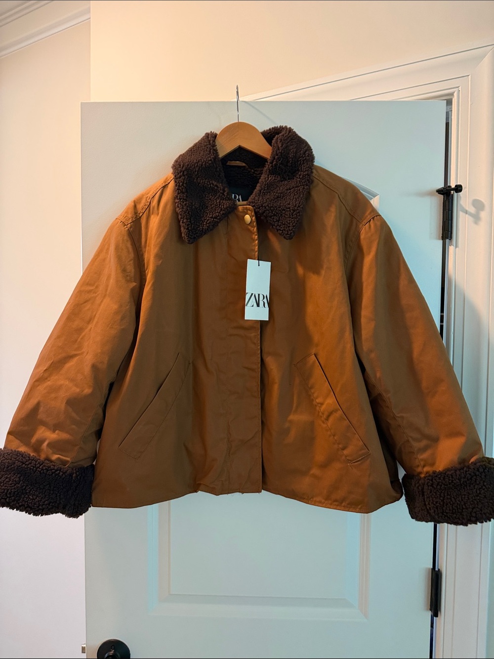 Zara Rust Brown Jacket with Dark Brown Sherpa